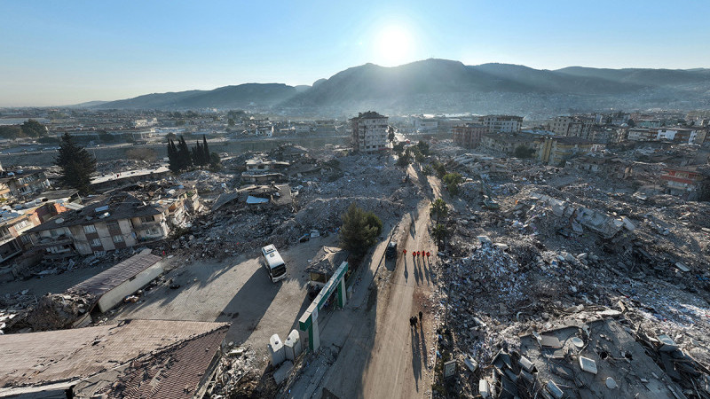 Depremin 9. günü yıkım havadan görüntülendi