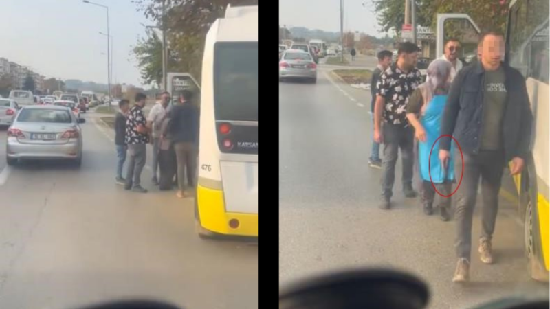 Aracını otobüs durağına çekti, kendisini uyaran şoföre silah çekti