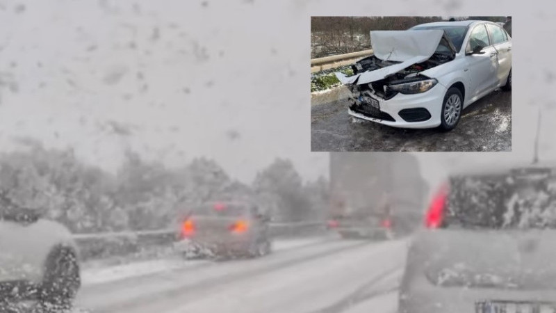 Bursa'da kar yağışı otobanda felaketi getirdi! 25 araç birbirine girdi